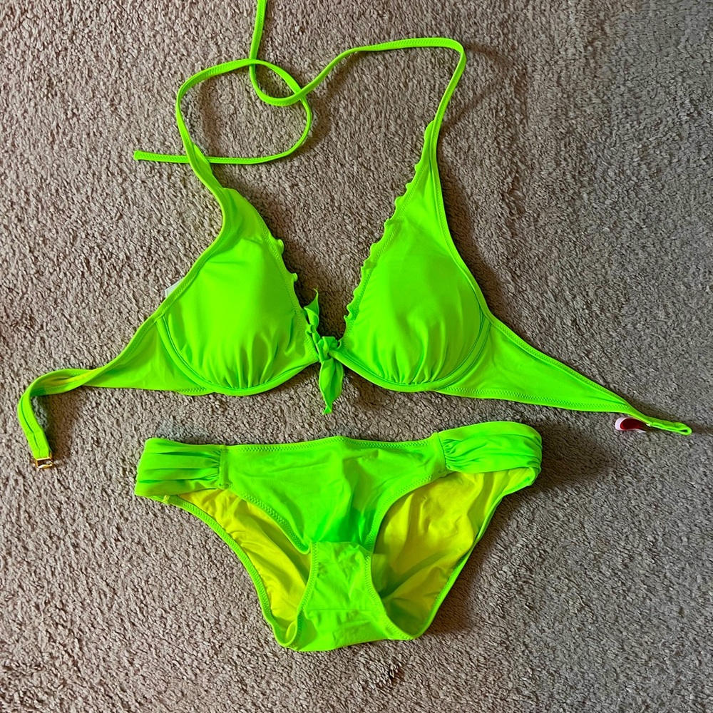 Bright green (or yellow) bikini
